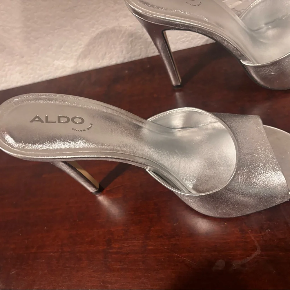 Aldo Marcelia Silver High Heel Mules 10 NIB - Picture 2 of 8